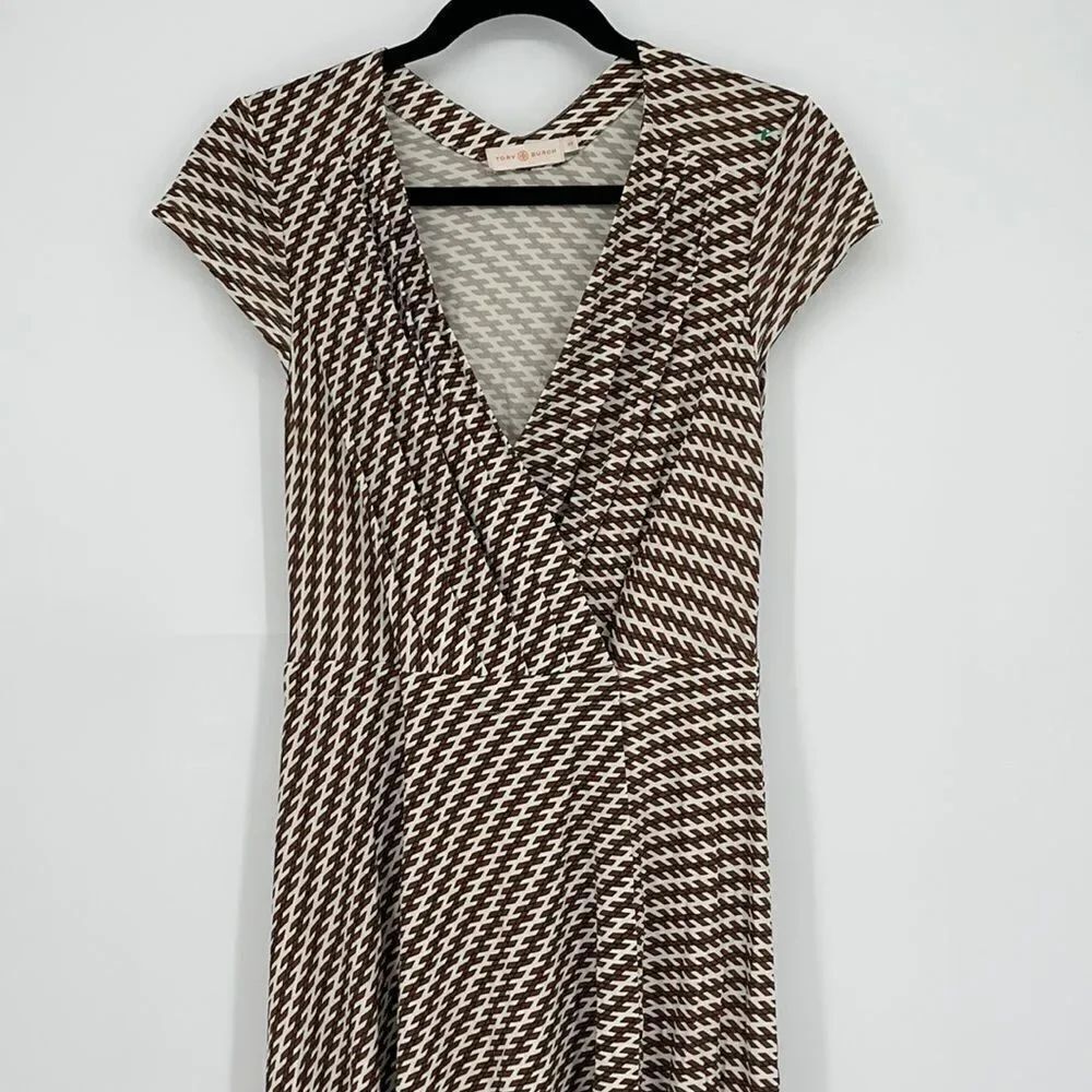 Tory Burch - Brown & White Printed Pleated Dress